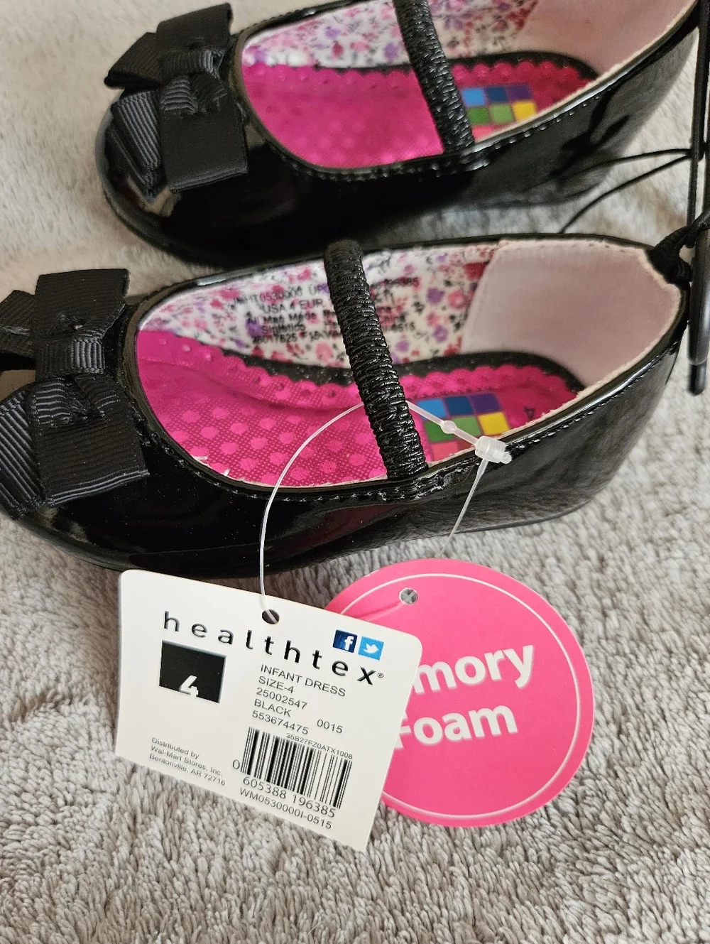 Baby Girls Black Mary Jane Flats with Pink Insole Size 4